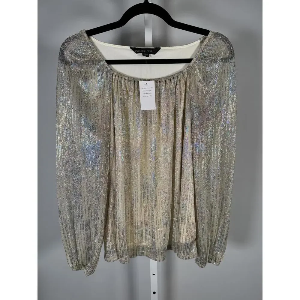 NWT Colleen Lopez Metallic Shimmer Peasant Blouse Size Small - Picture 2 of 6